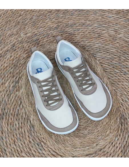 JAN+Beige Nubuck .Deportiva Barefoot de piel natural.